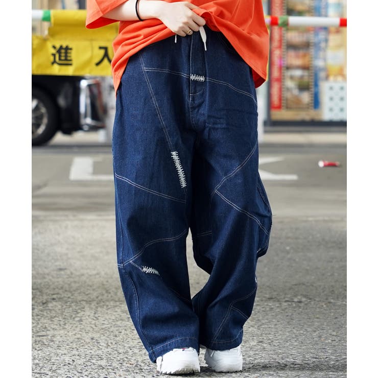 ◇ステッチワーク バルーンデニムパンツ◇ ワイドパンツ[品番