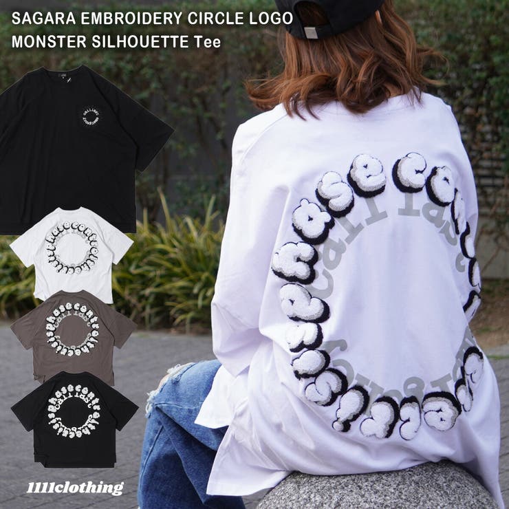 ◇サガラ刺繍 サークルロゴ モンスターシルエットTシャツ◇[品番