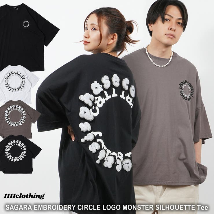 ◇サガラ刺繍 サークルロゴ モンスターシルエットTシャツ◇[品番