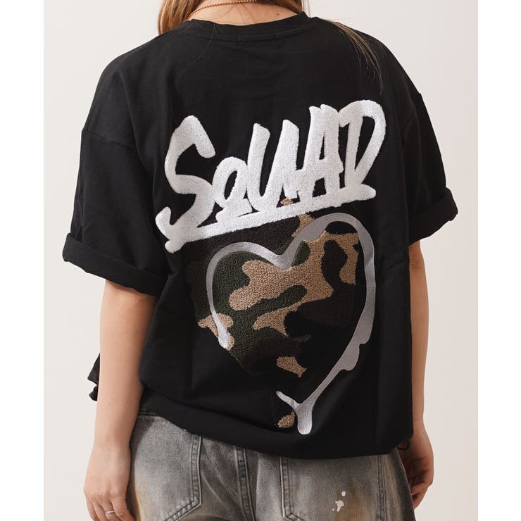 BLACK×CAMO | ハート サガラ刺繍 スウェットTシャツ | ONE 4 PREMIUM