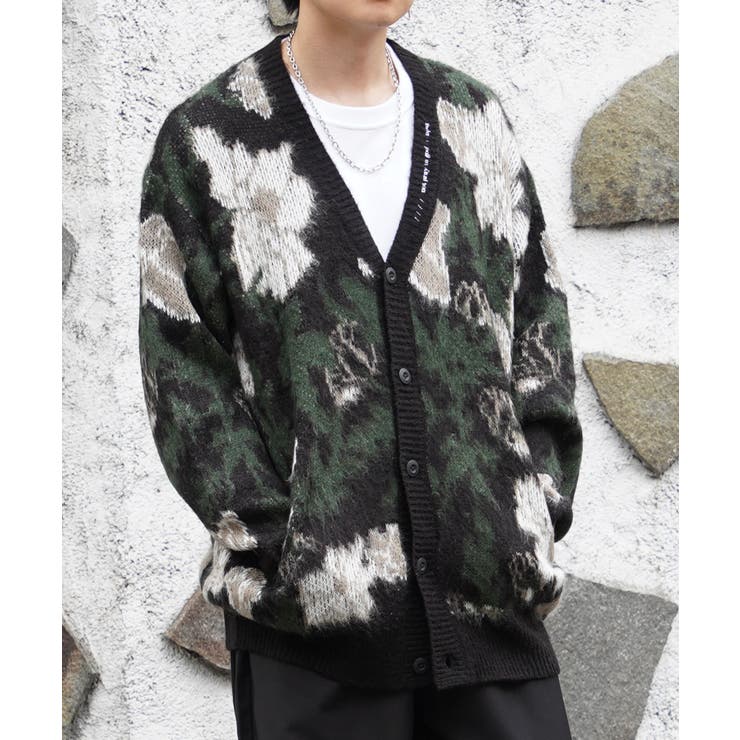 ◇モヘアタッチ 総柄 ビッグカーディガン◇[品番：OCGW0003362