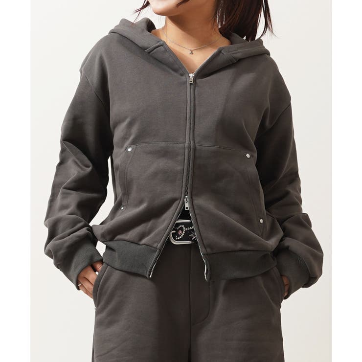 CHARCOAL | スタッズ ダブルジップパーカー メンズ | ONE 4 PREMIUM