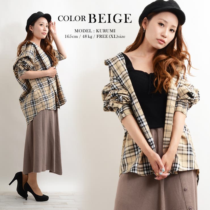 sfc チェック柄オーバーサイズシャツ ベージュ系 先染めチェック柄オーバーサイズシャツ - トップス通販 | 人気