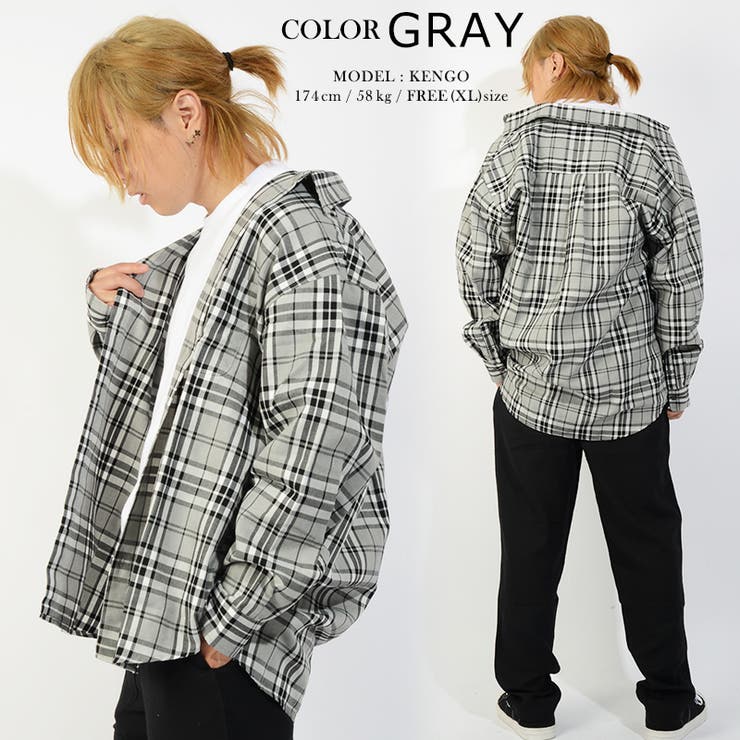 ネイビー チェック柄 オーバーサイズシャツ ◇チェック柄 オーバーサイズ シャツ◇[品番：OCGW0001267]｜ONE