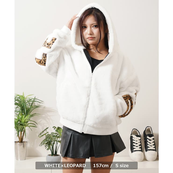 ブラックホワイト モコモコ様 ミンクタッチ ファー ジャケット[品番：OCGW0001871]｜ONE 4 PREMIUM