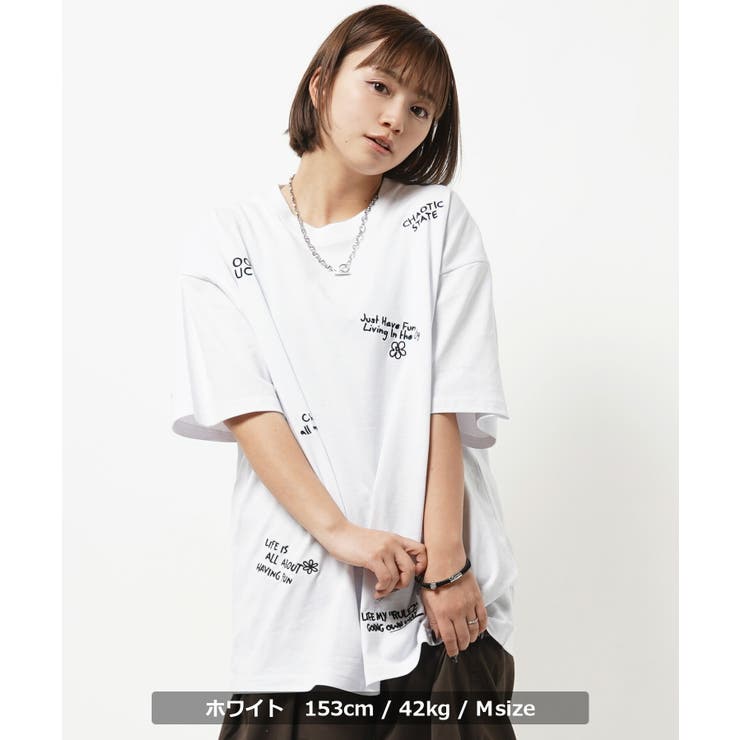 ◇メッセージ刺繍 Tシャツ◇ オーバーサイズ[品番：OCGW0003579