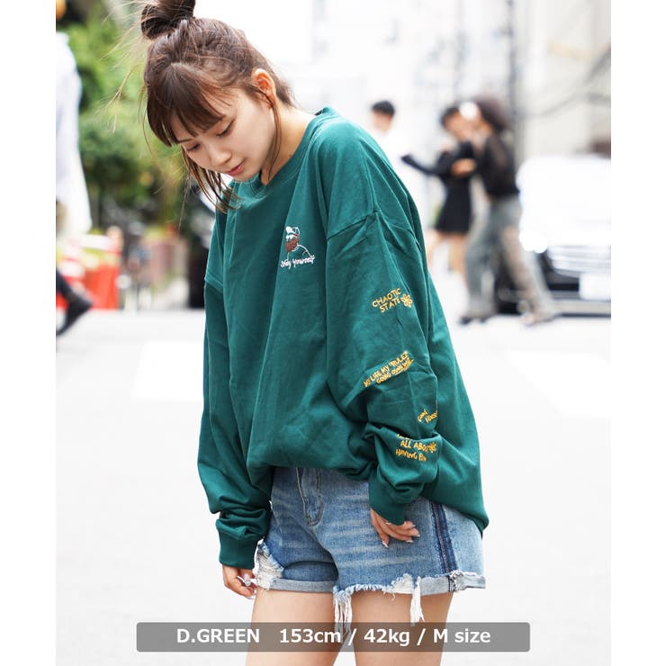 メッセージ刺繍ロンT オーバーサイズ ロンt[品番：OCGW0003307]｜ONE 4