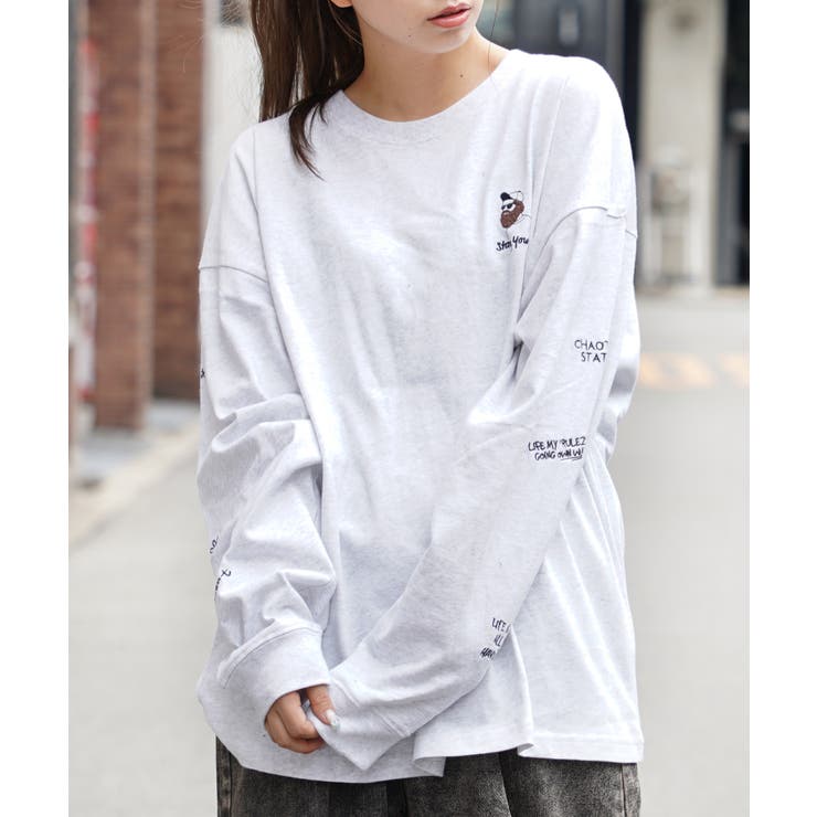 【超人気】カタリスト CTLS 刺繍ロゴ オーバーサイズ ロングTシャツ即完品 メッセージ刺繍ロンT オーバーサイズ ロンt[品番：OCGW0003307]｜ONE 4