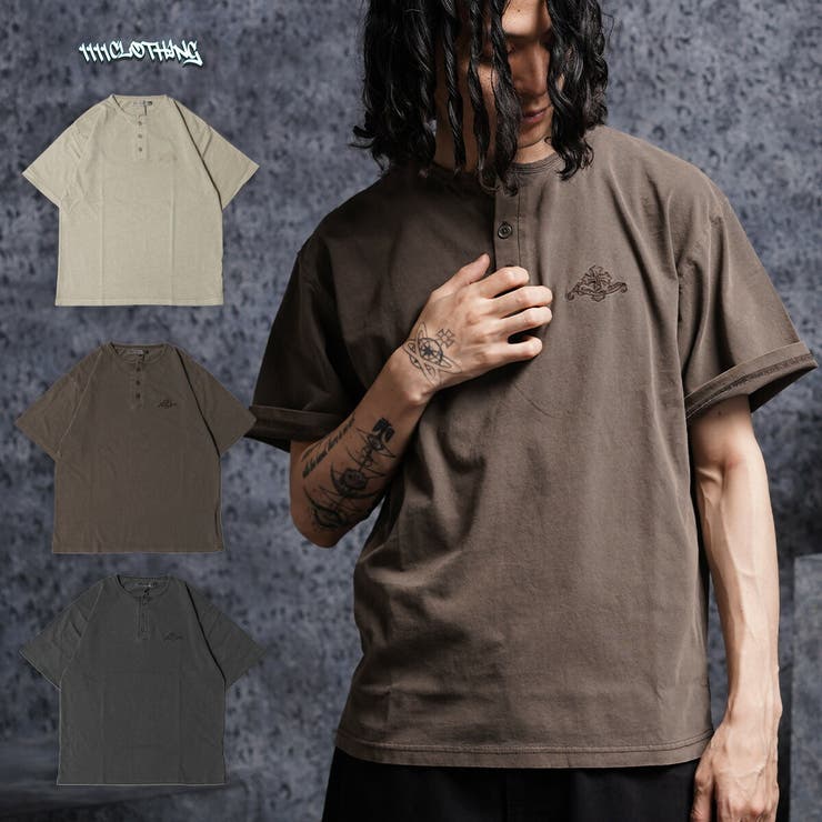 ピグメント加工 Tシャツ ヘンリーネック | ONE 4 PREMIUM | 詳細画像1 