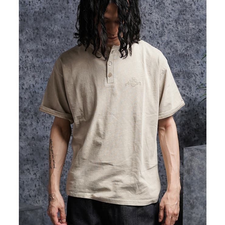 GREIGE | ピグメント加工 Tシャツ ヘンリーネック | ONE 4 PREMIUM