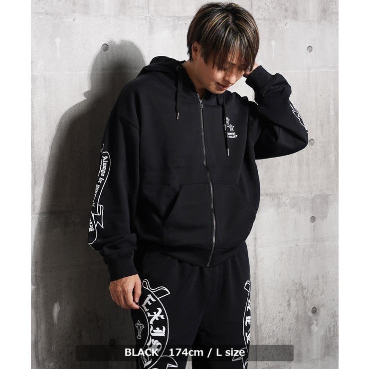 クロスデザイン 袖ロゴ ジップパーカー[品番：OCGW0004388]｜ONE 4