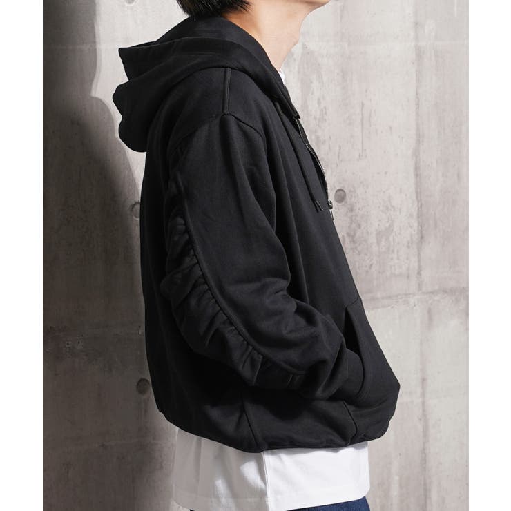 BLACK | バルーンスリーブ パーカー ジップ | ONE 4 PREMIUM