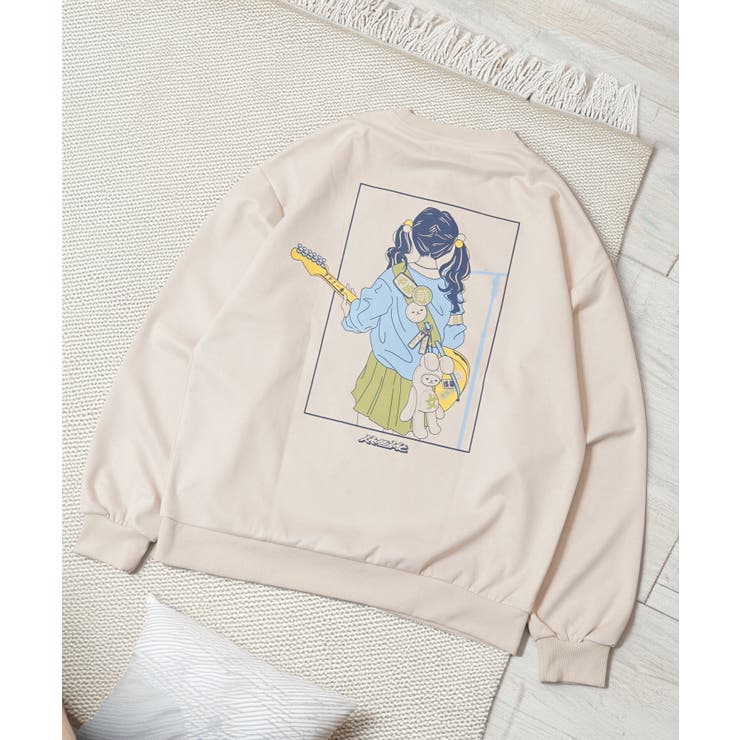 IVORY(B) | カットスエード ガールイラスト オーバーサイズ | ONE 4 PREMIUM