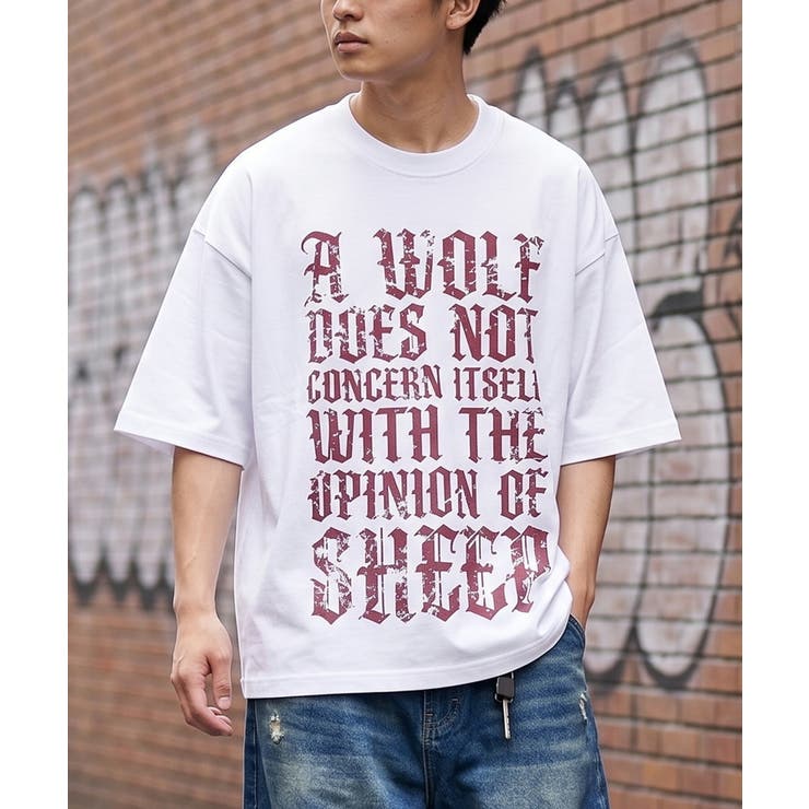 A柄-WHITE×D.RED | レタリング プリント Tシャツ | ONE 4 PREMIUM
