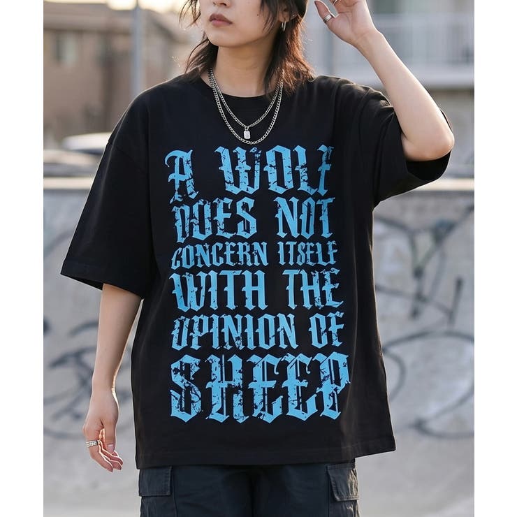 A柄-BLACK×T.BLUE | レタリング プリント Tシャツ | ONE 4 PREMIUM