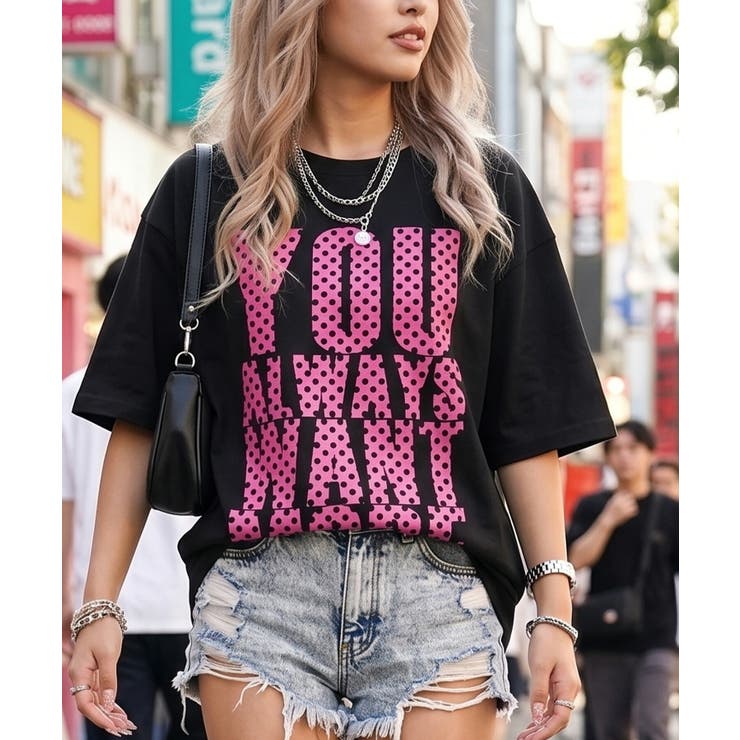 B柄-BLACK×S.PINK | レタリング プリント Tシャツ | ONE 4 PREMIUM
