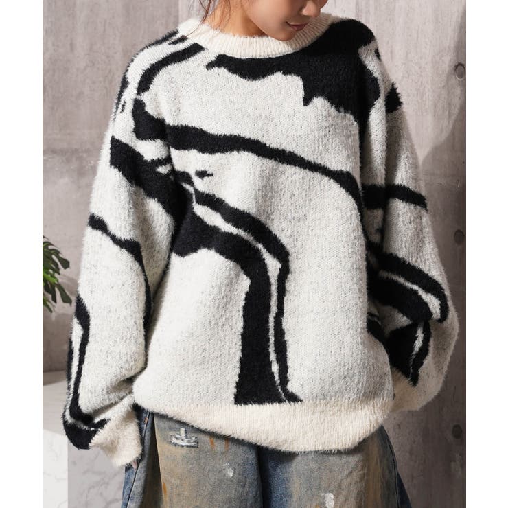 NATURAL | マーブル柄 ルーズ フェザーニット | ONE 4 PREMIUM