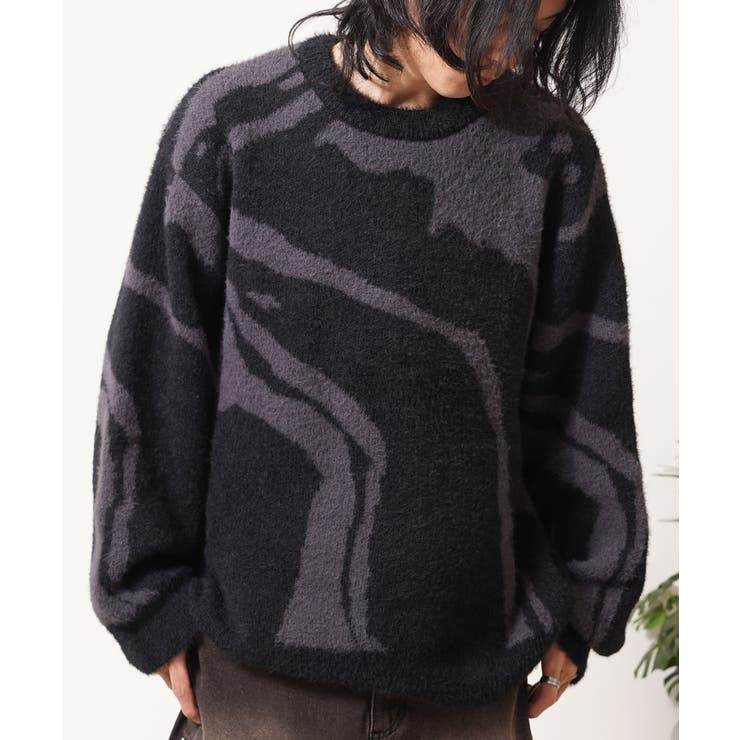 BLK×CHA | マーブル柄 ルーズ フェザーニット | ONE 4 PREMIUM