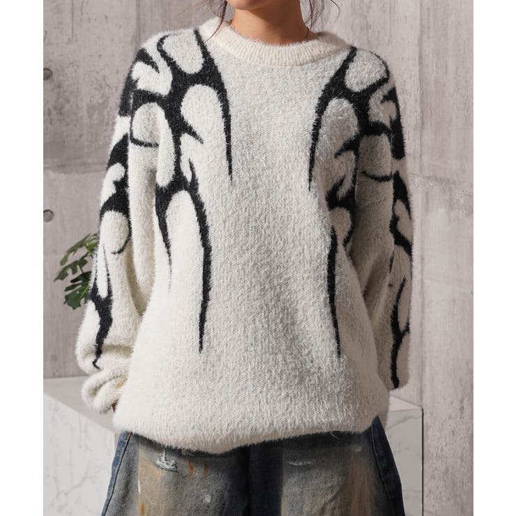 NATURAL | トライバル柄 フェザーニット メンズ | ONE 4 PREMIUM