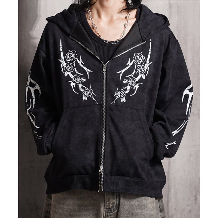 BLACK | トライバル 薔薇 ジップパーカー | ONE 4 PREMIUM