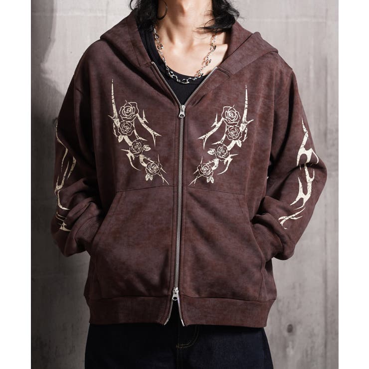 BROWN | トライバル 薔薇 ジップパーカー | ONE 4 PREMIUM