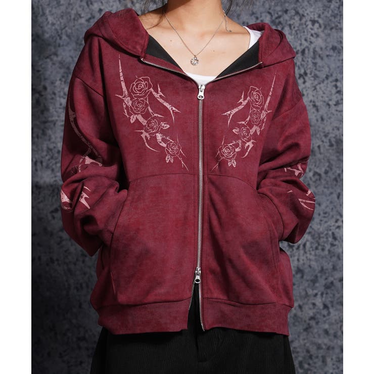 WINE | トライバル 薔薇 ジップパーカー | ONE 4 PREMIUM