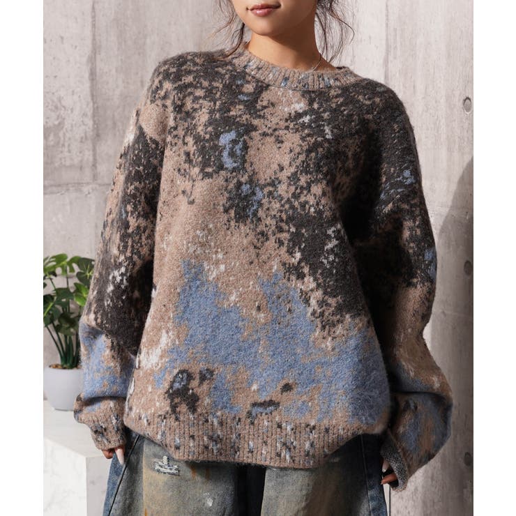 BEIGE | アブストラクト オーバーサイズ クルーニット | ONE 4 PREMIUM