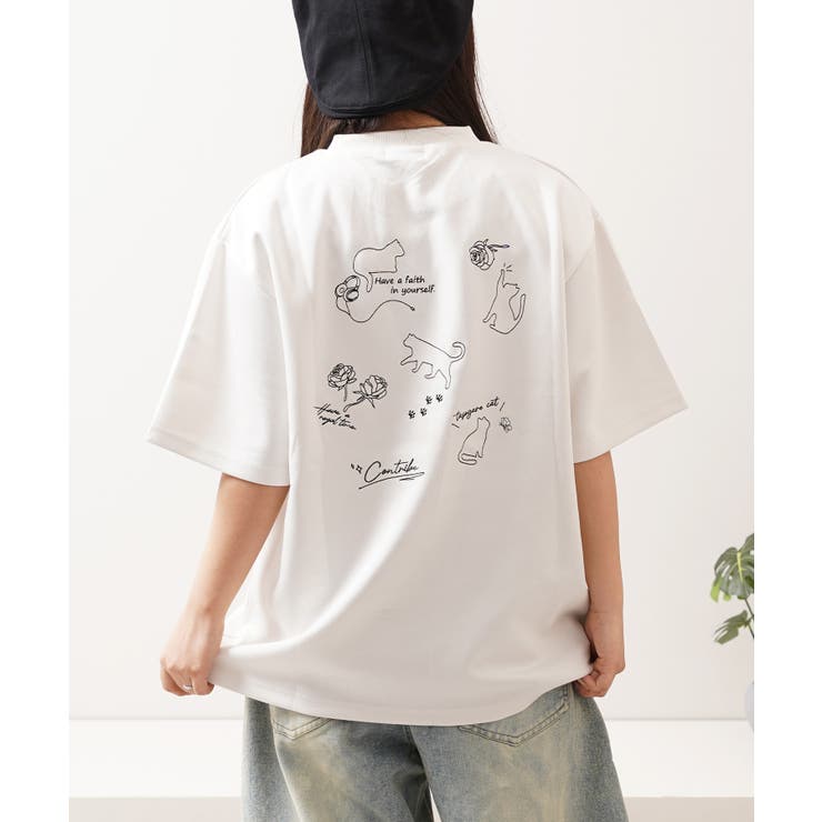O.WHITE | 猫柄 刺繍 Tシャツ | ONE 4 PREMIUM