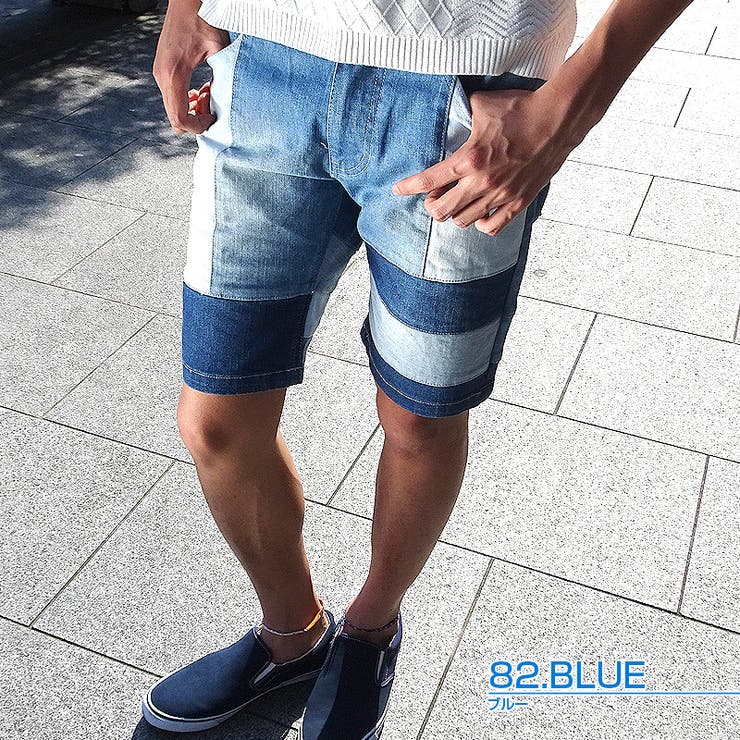 ストレッチデニム パッチワークショーツ】ショートパンツ メンズ[品番