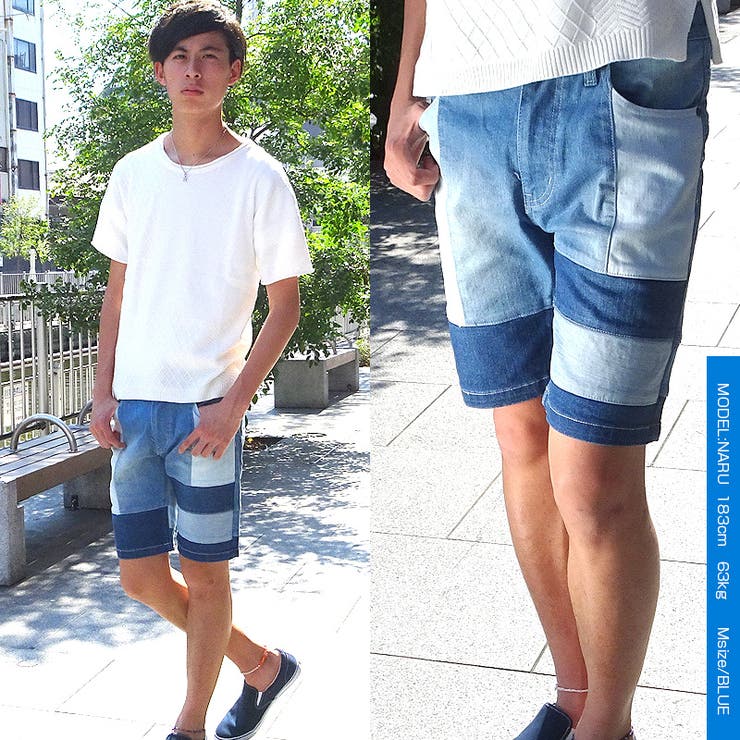 ストレッチデニム パッチワークショーツ】ショートパンツ メンズ[品番