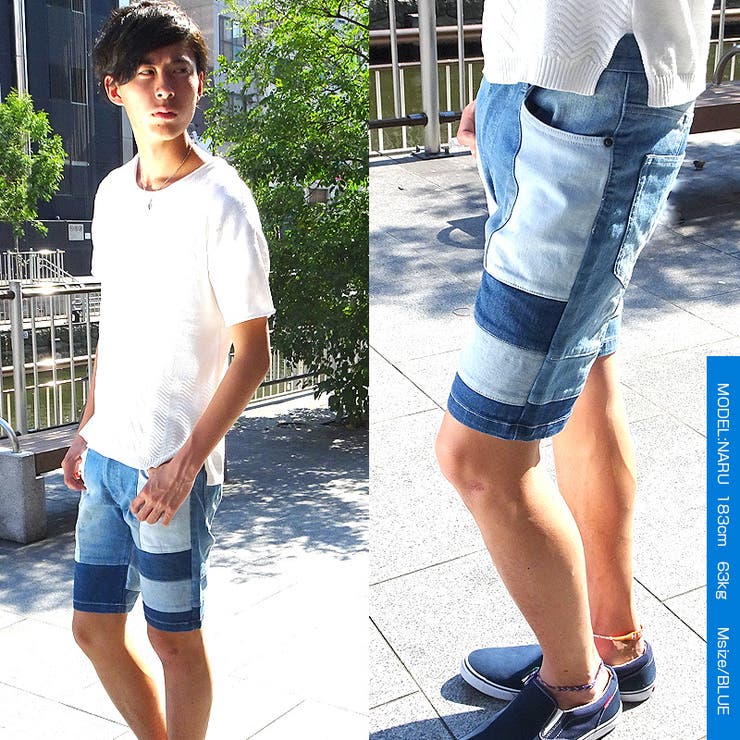 ストレッチデニム パッチワークショーツ】ショートパンツ メンズ[品番