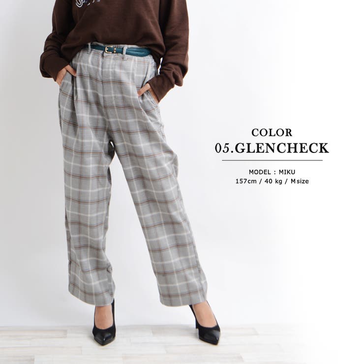 ワイドパンツ チェックパンツ グレンチェック[品番：OCGW0001114