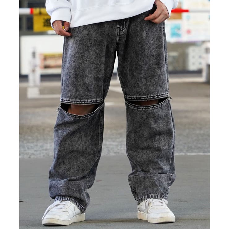 メンズ デニム ワイド ジーンズ センタープレス JOHN'S CLOSET スラックス 「13」箔プリント センタープレス