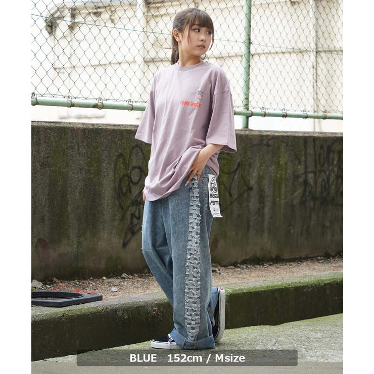 ◇サイドフリンジ チェッカーライン ワイドデニムパンツ◇[品番