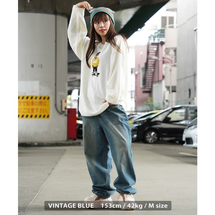 ◇ヴィンテージ加工 デニムワイドバギーパンツ◇ ワイドパンツ ◇ヴィンテージ加工 デニムワイドバギーパンツ◇ ワイドパンツ