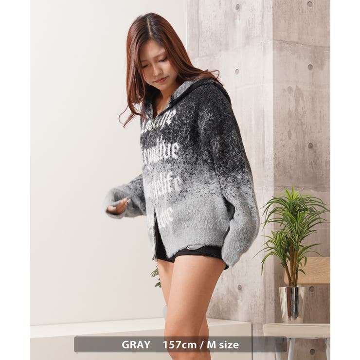 シャギーニット レタリング ジップパーカー | ONE 4 PREMIUM | 詳細画像10 