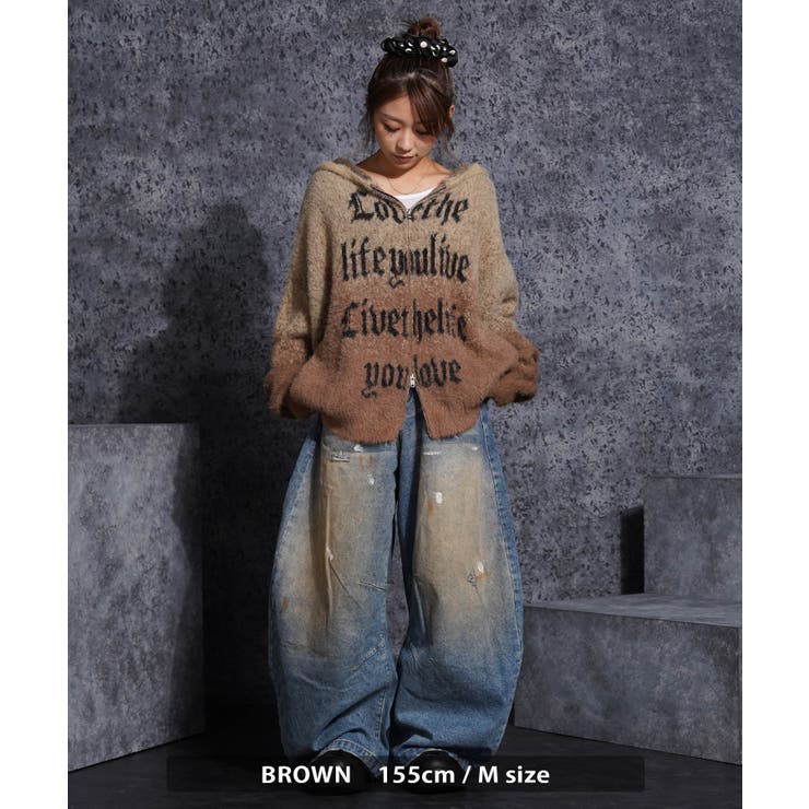 シャギーニット レタリング ジップパーカー | ONE 4 PREMIUM | 詳細画像16 