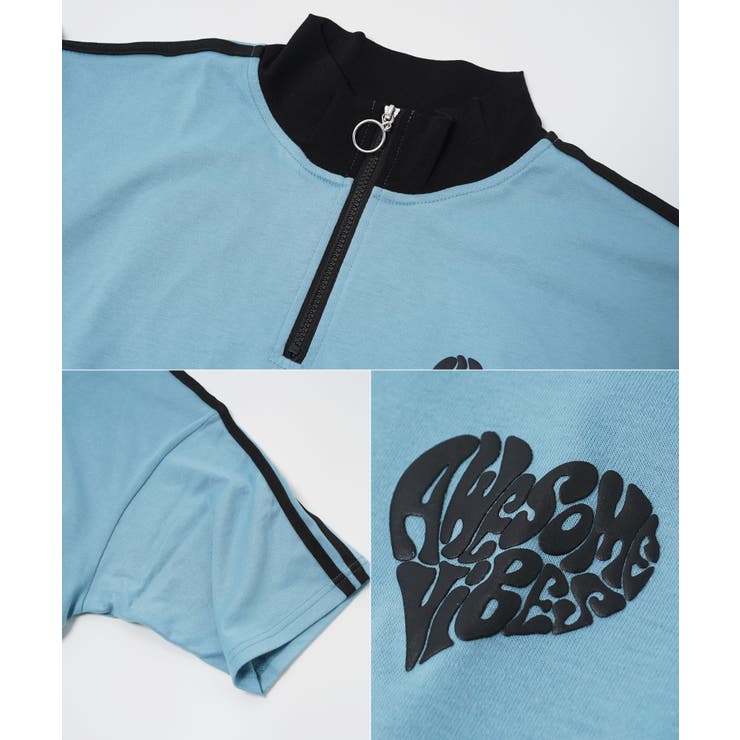 ◇ハートロゴ ハーフジップ Tシャツ◇ハーフジップ[品番