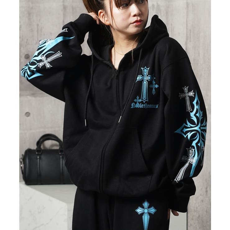 BLACK×BLUE | クロス ジップパーカー メンズ | ONE 4 PREMIUM