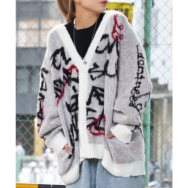 ◇総柄ジャガード 起毛カーディガン◇ オーバーサイズ[品番