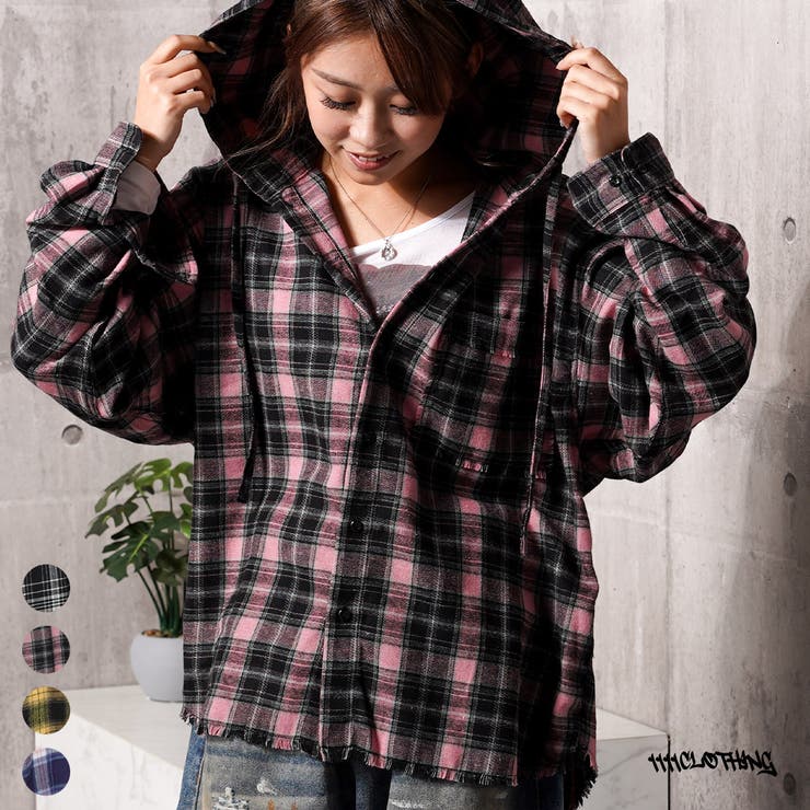 フリンジ チェックシャツ パーカー | ONE 4 PREMIUM | 詳細画像19 