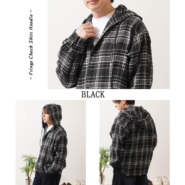 フリンジ チェックシャツ パーカー | ONE 4 PREMIUM | 詳細画像5 