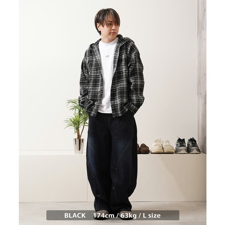 フリンジ チェックシャツ パーカー | ONE 4 PREMIUM | 詳細画像7 