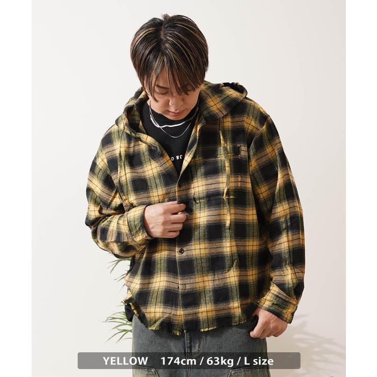 フリンジ チェックシャツ パーカー | ONE 4 PREMIUM | 詳細画像12 