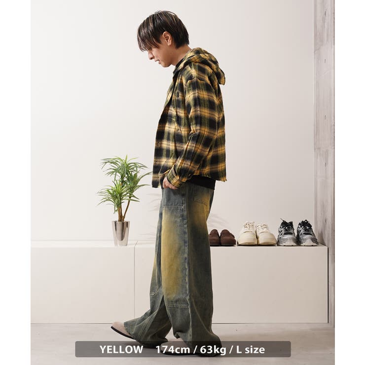 フリンジ チェックシャツ パーカー | ONE 4 PREMIUM | 詳細画像13 