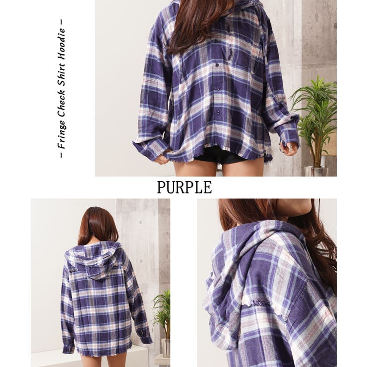 フリンジ チェックシャツ パーカー | ONE 4 PREMIUM | 詳細画像14 