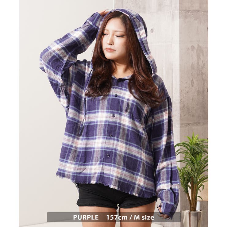 フリンジ チェックシャツ パーカー | ONE 4 PREMIUM | 詳細画像15 