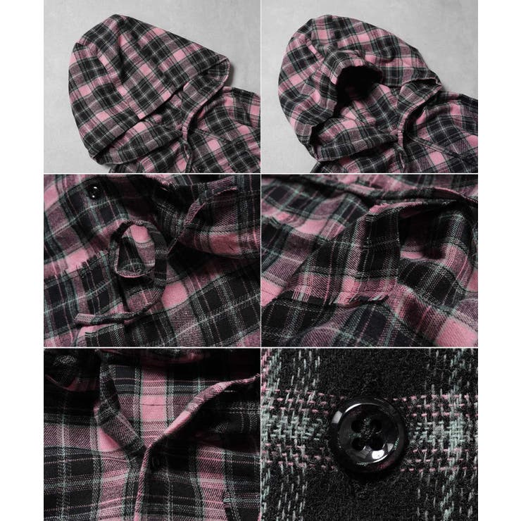 フリンジ チェックシャツ パーカー | ONE 4 PREMIUM | 詳細画像17 