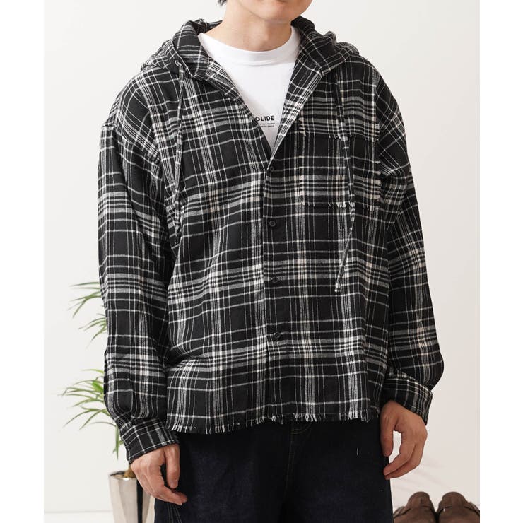 BLACK | フリンジ チェックシャツ パーカー | ONE 4 PREMIUM