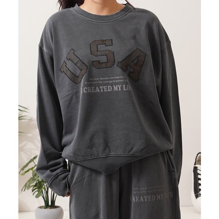 CHARCOAL | USAアップリケ ピグメント スウェット | ONE 4 PREMIUM